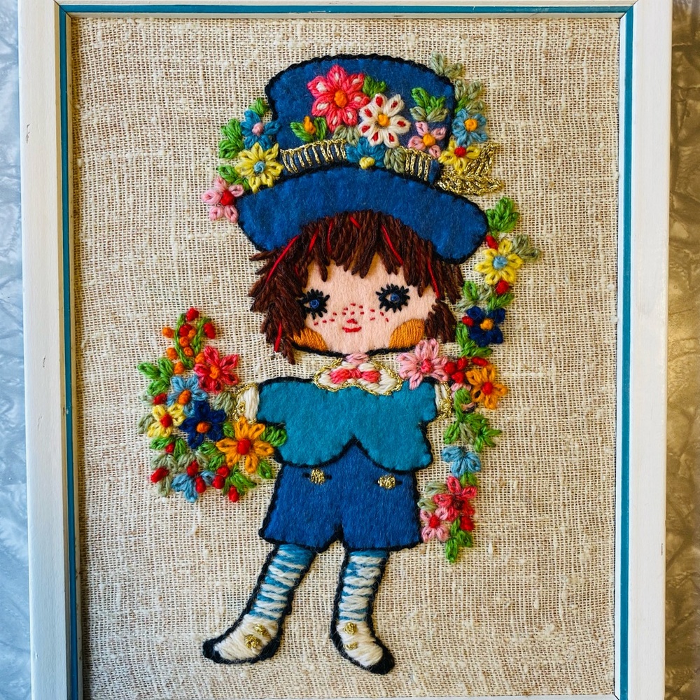 RARE - Vintage Bucilla Completed Needlecraft Kit- Flower Children Stitchery set - Picture 10 of 11